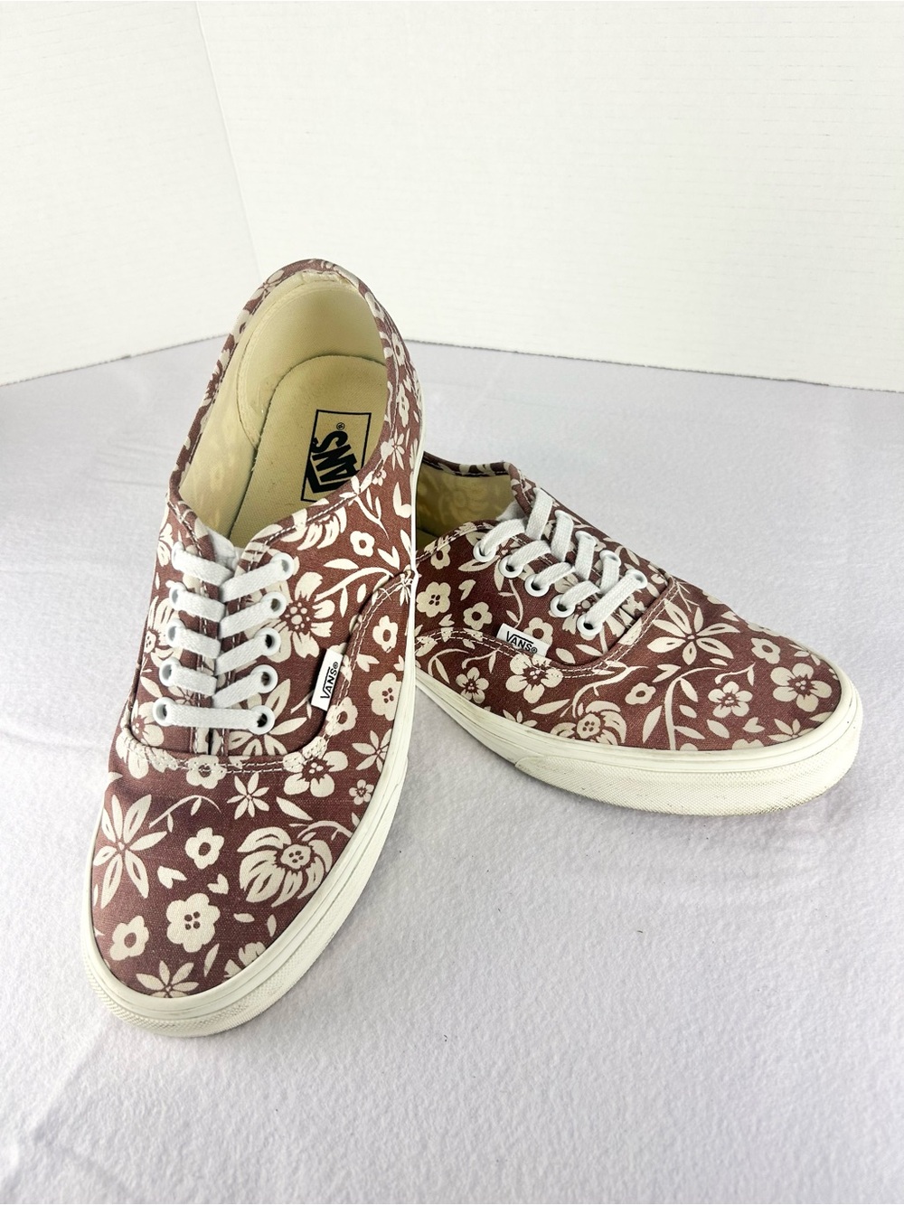 Vans Floral Lace-Up Sneakers in Brown and White